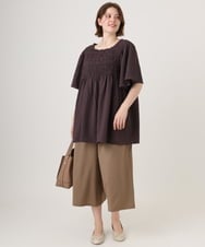 OLBID47089 eur3(エウルキューブ) 【大きいサイズ/速乾】ギンガムチェックシャーリングブラウス ダークブラウン