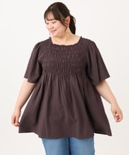 OLBID47089 eur3(エウルキューブ) 【大きいサイズ/速乾】ギンガムチェックシャーリングブラウス ダークブラウン
