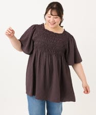 OLBID47089 eur3(エウルキューブ) 【大きいサイズ/速乾】ギンガムチェックシャーリングブラウス ダークブラウン