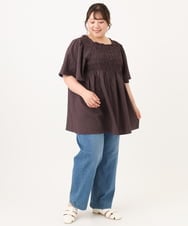 OLBID47089 eur3(エウルキューブ) 【大きいサイズ/速乾】ギンガムチェックシャーリングブラウス ダークブラウン