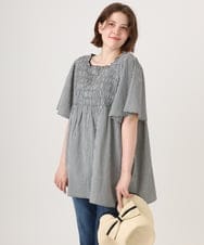 OLBID47089 eur3(エウルキューブ) 【大きいサイズ/速乾】ギンガムチェックシャーリングブラウス ホワイト