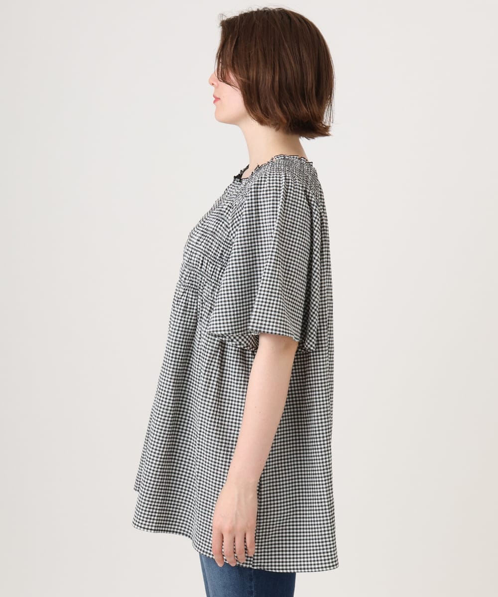 OLBID47089 eur3(エウルキューブ) 【大きいサイズ/速乾】ギンガムチェックシャーリングブラウス ホワイト