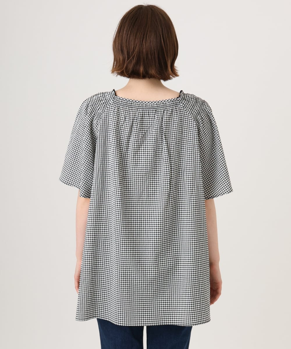 OLBID47089 eur3(エウルキューブ) 【大きいサイズ/速乾】ギンガムチェックシャーリングブラウス ホワイト