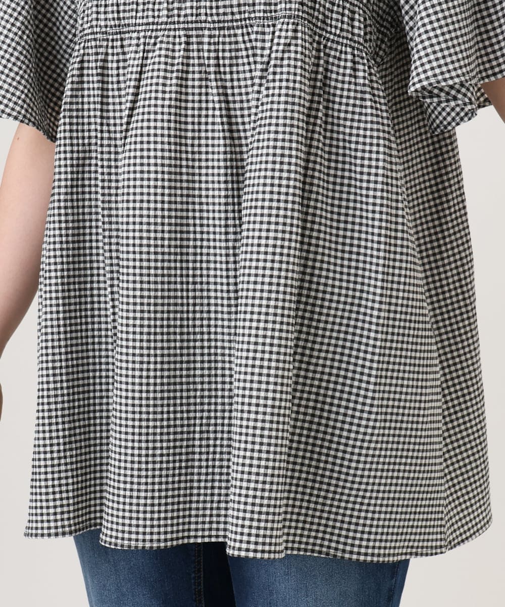 OLBID47089 eur3(エウルキューブ) 【大きいサイズ/速乾】ギンガムチェックシャーリングブラウス ホワイト