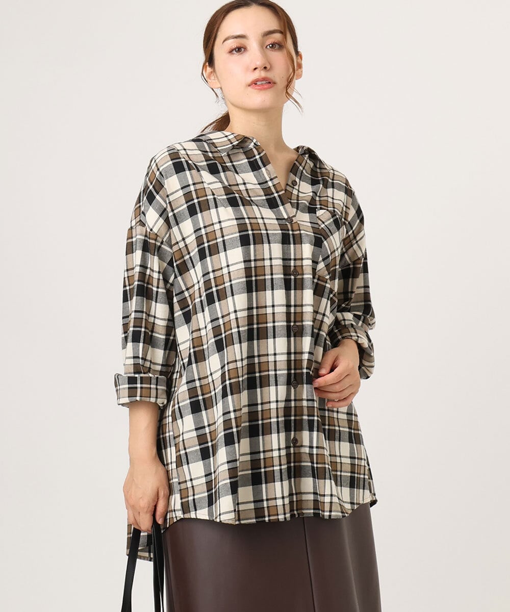 OLBLA13099 eur3(エウルキューブ) 【大きいサイズ】チェック柄ネルシャツ モカ(84)