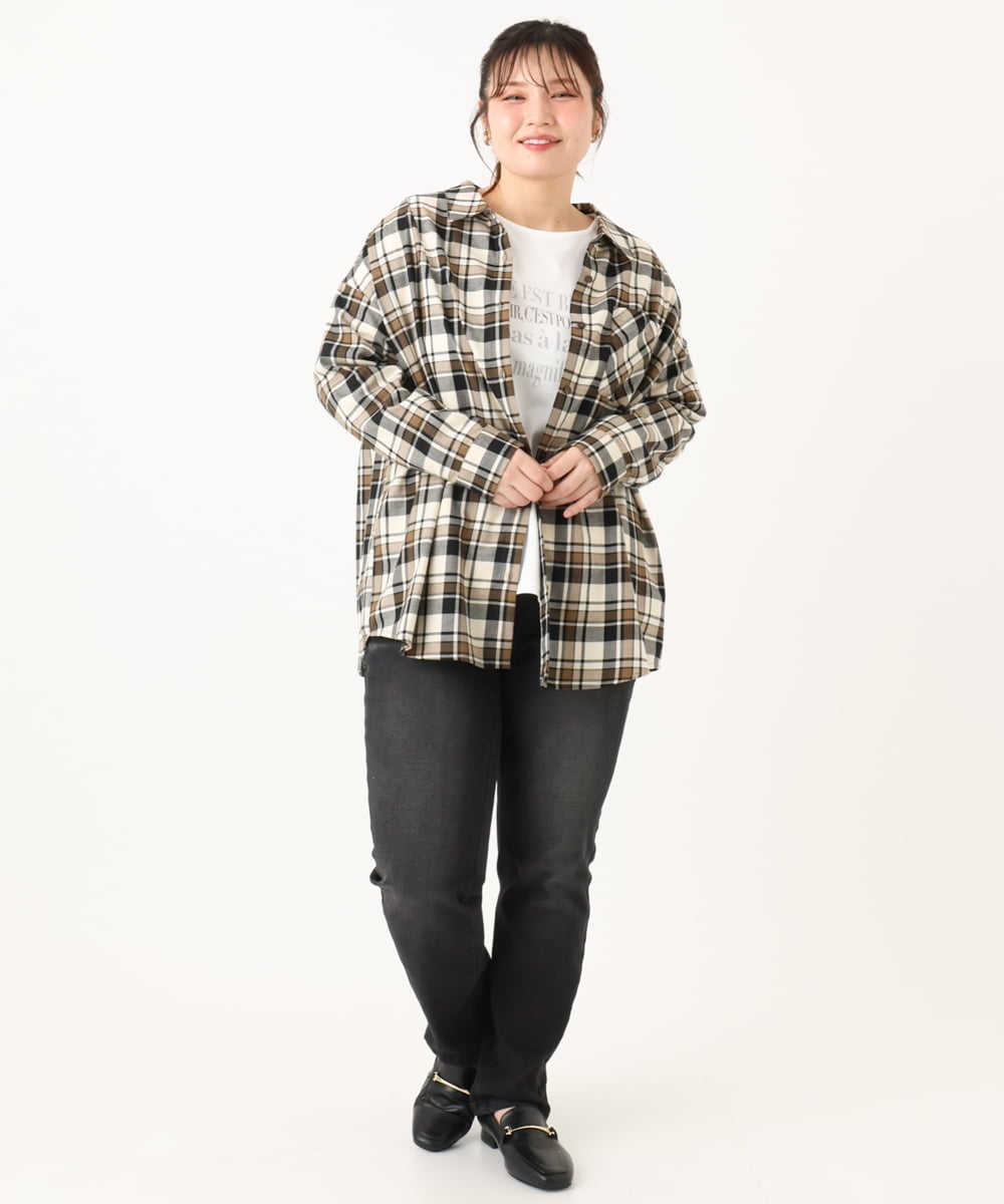 OLBLA13099 eur3(エウルキューブ) 【大きいサイズ】チェック柄ネルシャツ モカ(84)