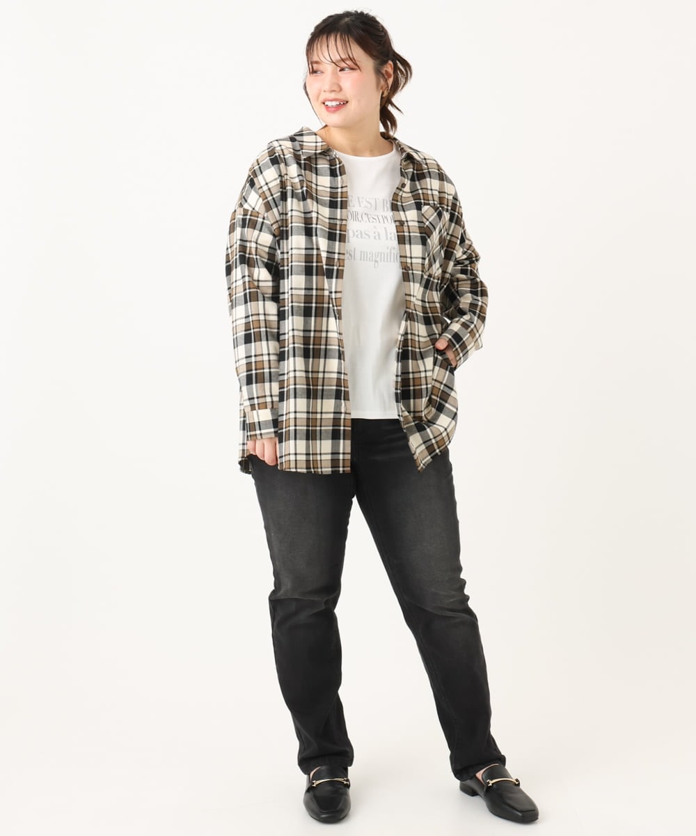OLBLA13099 eur3(エウルキューブ) 【大きいサイズ】チェック柄ネルシャツ モカ(84)