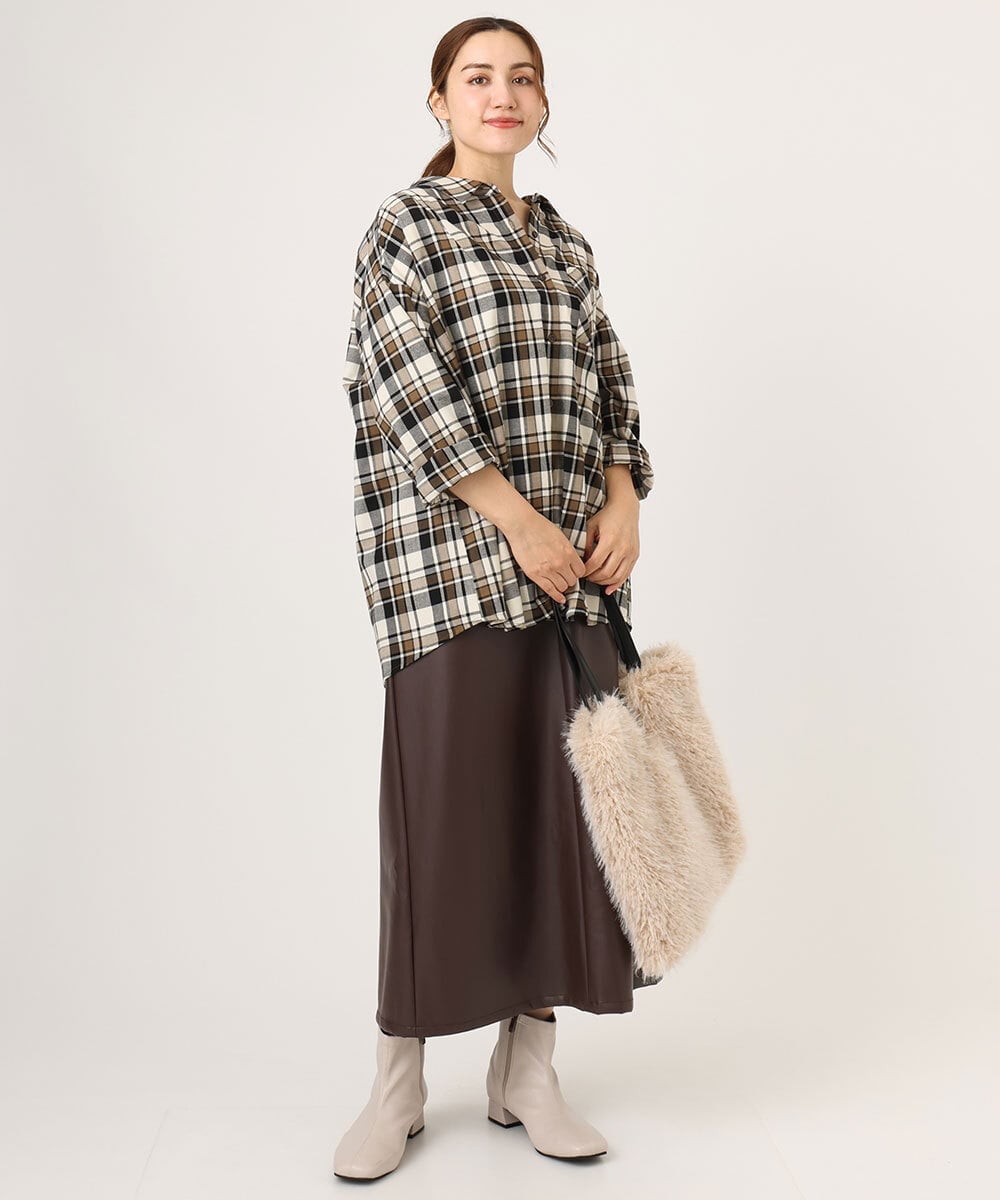 OLBLA13099 eur3(エウルキューブ) 【大きいサイズ】チェック柄ネルシャツ モカ(84)