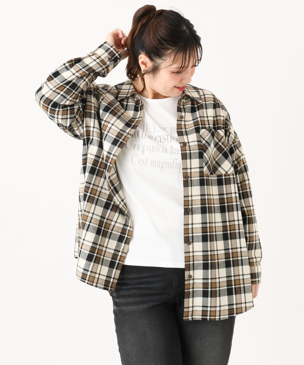 OLBLA13099 eur3(エウルキューブ) 【大きいサイズ】チェック柄ネルシャツ モカ(84)