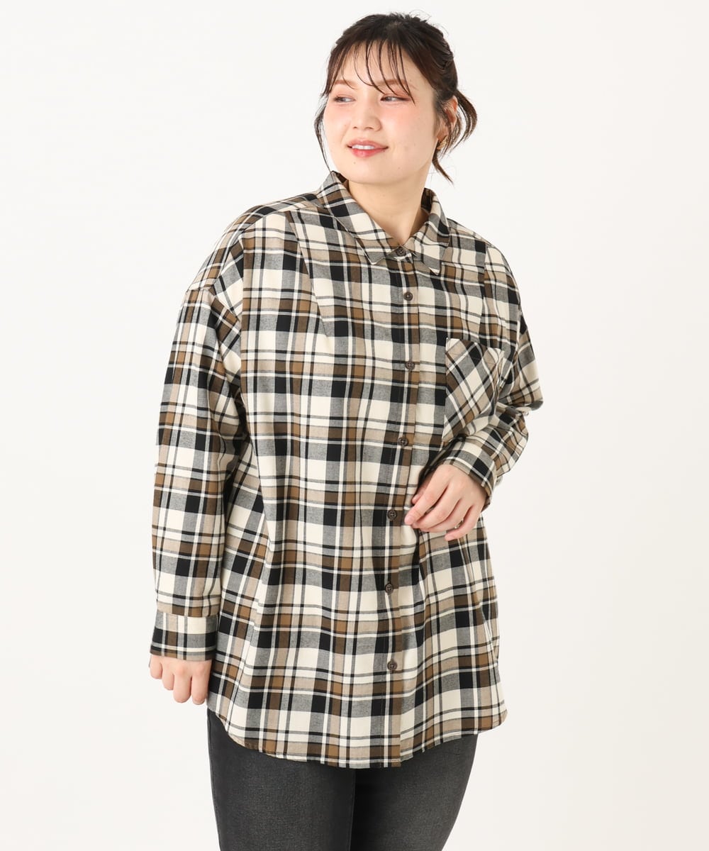 OLBLA13099 eur3(エウルキューブ) 【大きいサイズ】チェック柄ネルシャツ モカ(84)