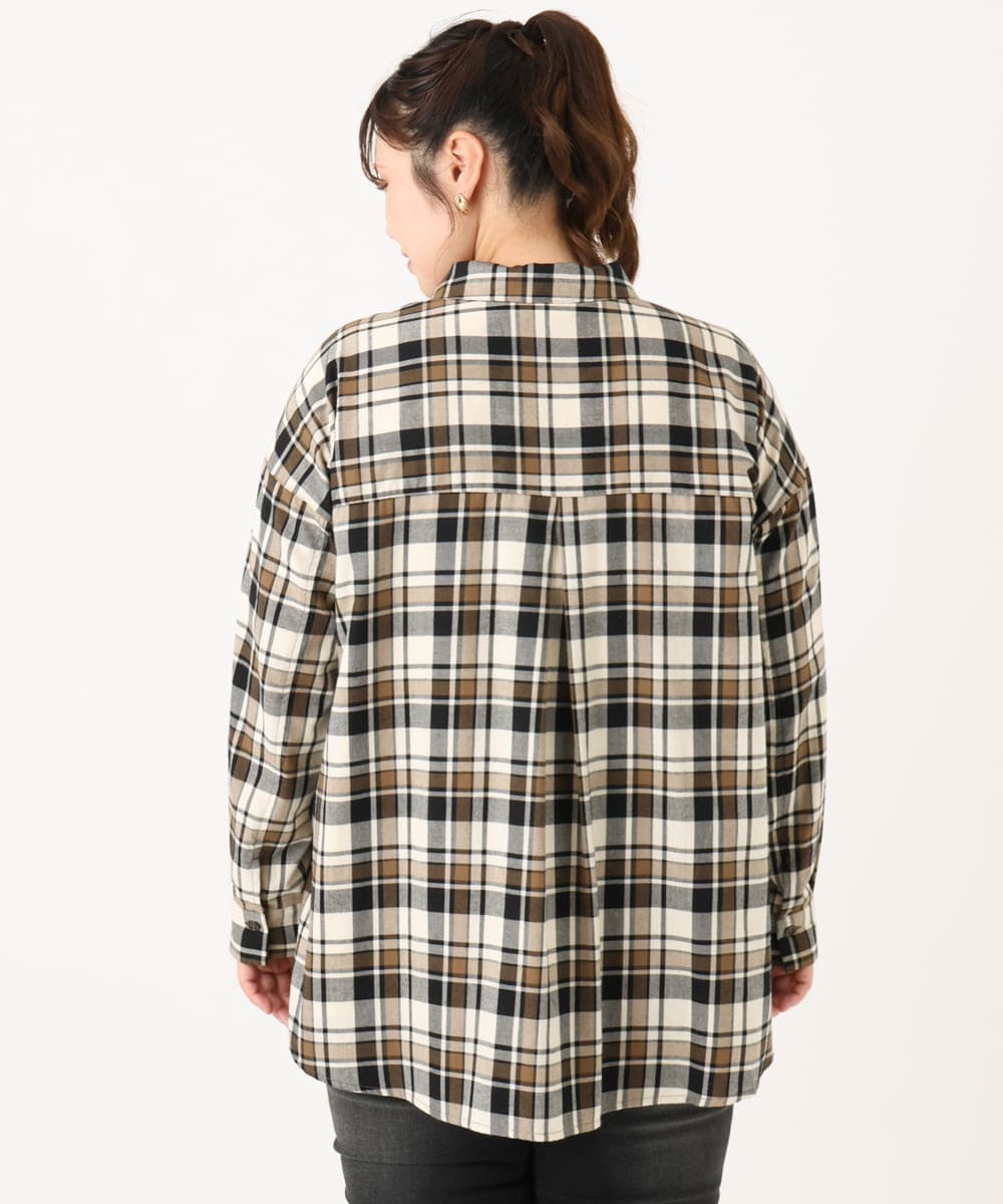 OLBLA13099 eur3(エウルキューブ) 【大きいサイズ】チェック柄ネルシャツ モカ(84)