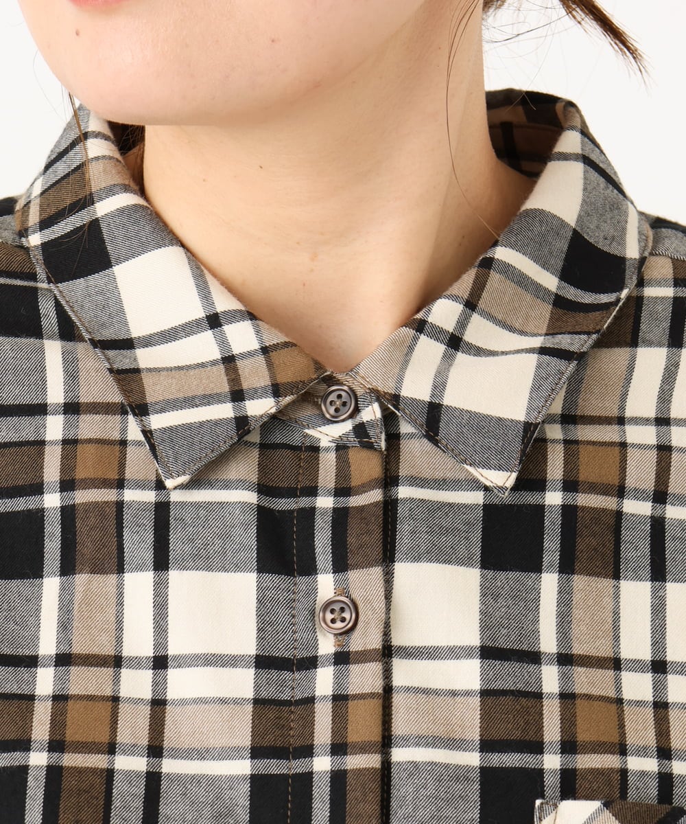 OLBLA13099 eur3(エウルキューブ) 【大きいサイズ】チェック柄ネルシャツ モカ(84)