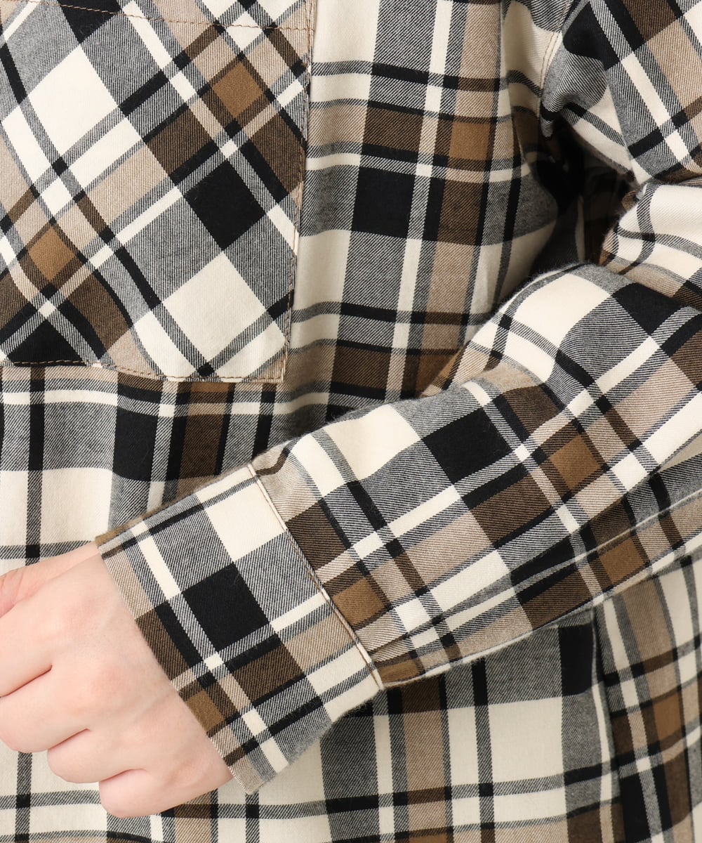 OLBLA13099 eur3(エウルキューブ) 【大きいサイズ】チェック柄ネルシャツ モカ(84)