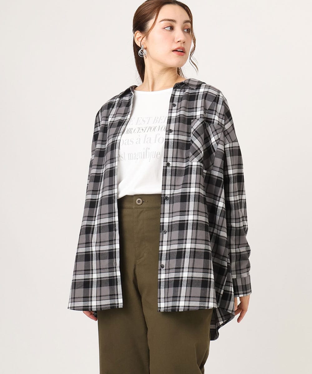 OLBLA13099 eur3(エウルキューブ) 【大きいサイズ】チェック柄ネルシャツ ブラック(94)