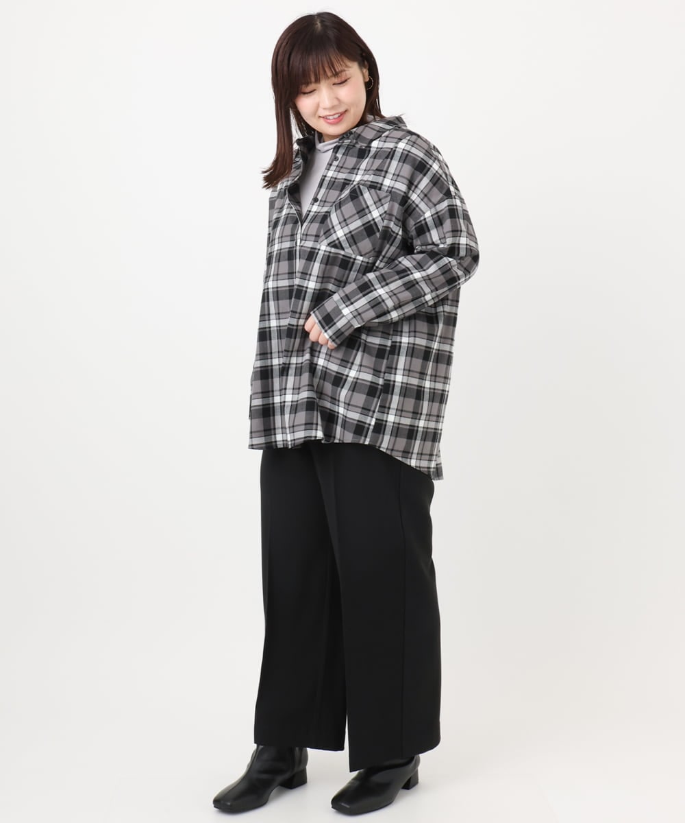 OLBLA13099 eur3(エウルキューブ) 【大きいサイズ】チェック柄ネルシャツ ブラック(94)