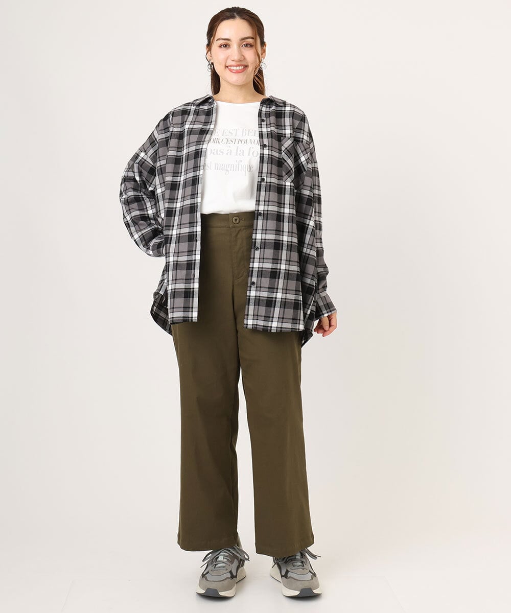 OLBLA13099 eur3(エウルキューブ) 【大きいサイズ】チェック柄ネルシャツ ブラック(94)