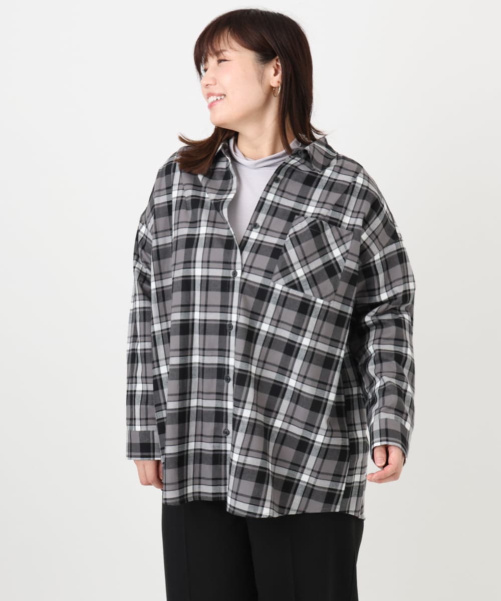 OLBLA13099 eur3(エウルキューブ) 【大きいサイズ】チェック柄ネルシャツ ブラック(94)
