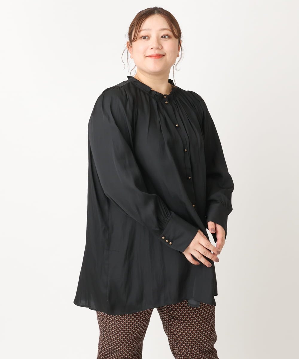 OLBLS08089 eur3(エウルキューブ) 【大きいサイズ/11号サイズあり】タックギャザーブラウス ブラック(94)（WEB限定カラー）