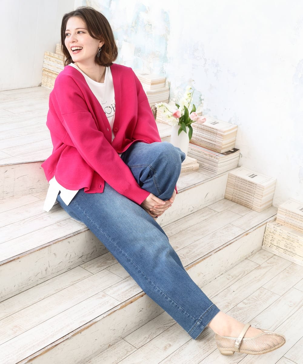 OLCDD03099 eur3(エウルキューブ) 【大きいサイズ/洗える】カーブヘムボクシーカーディガン ピンク(03)