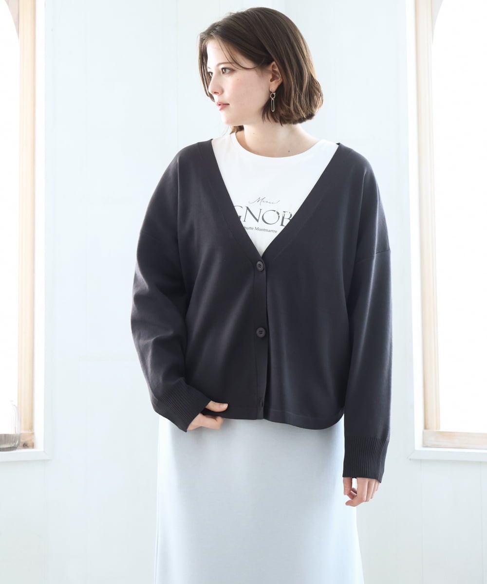 OLCDD03099 eur3(エウルキューブ) 【大きいサイズ/洗える】カーブヘムボクシーカーディガン ダークグレー(93)