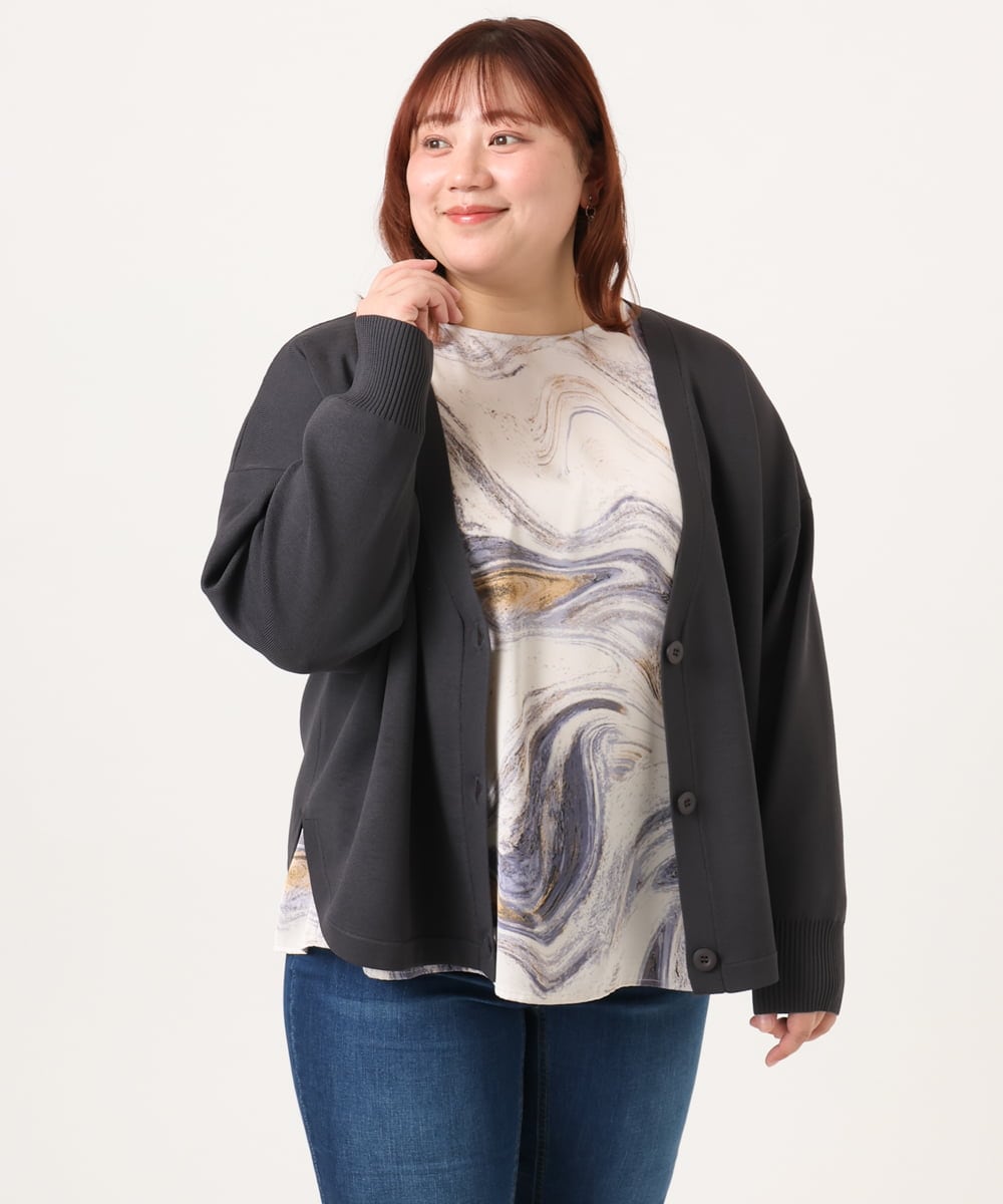 OLCDD03099 eur3(エウルキューブ) 【大きいサイズ/洗える】カーブヘムボクシーカーディガン ダークグレー(93)