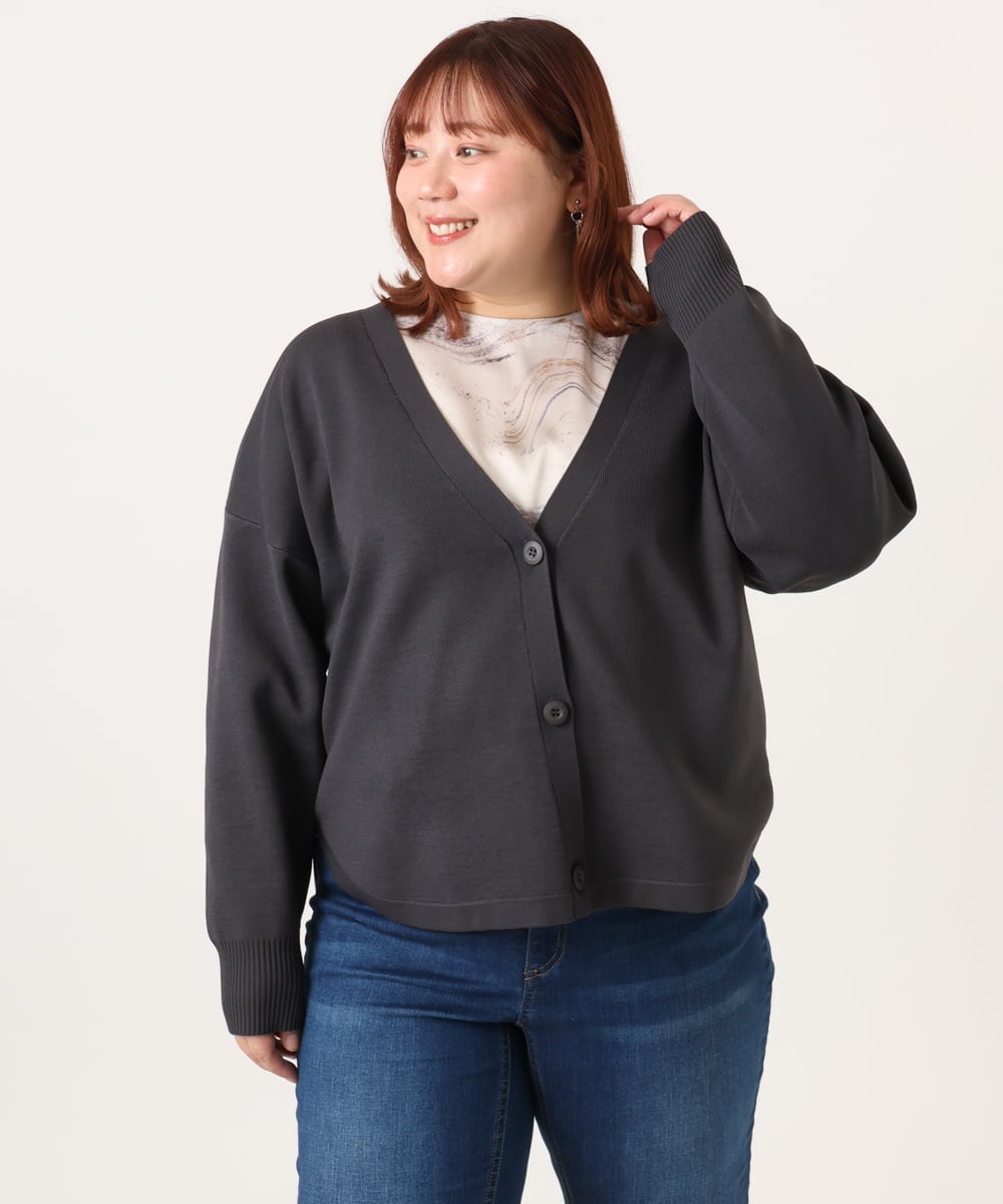 OLCDD03099 eur3(エウルキューブ) 【大きいサイズ/洗える】カーブヘムボクシーカーディガン ダークグレー(93)