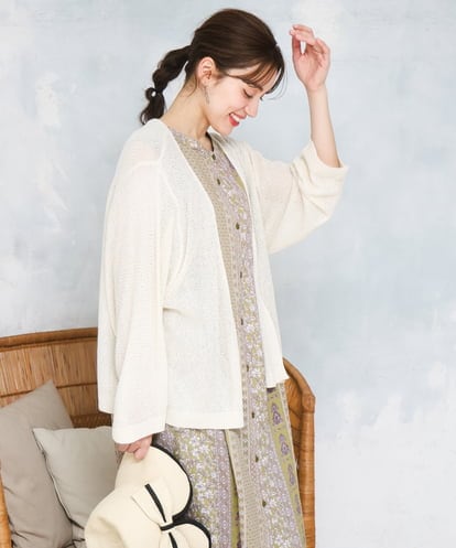 OLCFD06089 eur3 【大きいサイズ】鹿の子8分袖カーディガン