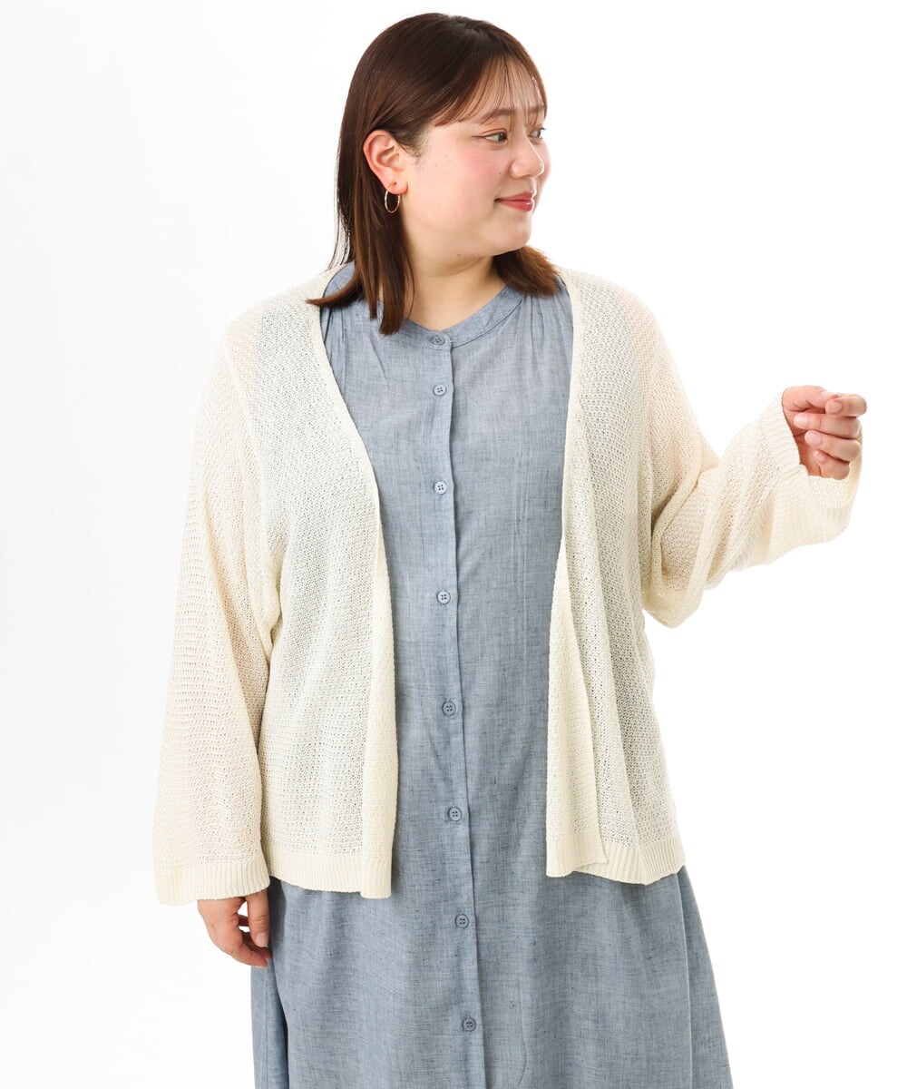 OLCFD06089 eur3(エウルキューブ) 【大きいサイズ】鹿の子8分袖カーディガン アイボリー