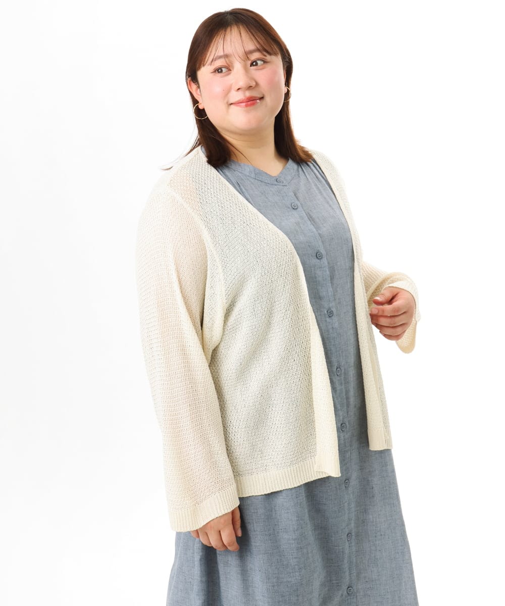 OLCFD06089 eur3(エウルキューブ) 【大きいサイズ】鹿の子8分袖カーディガン アイボリー