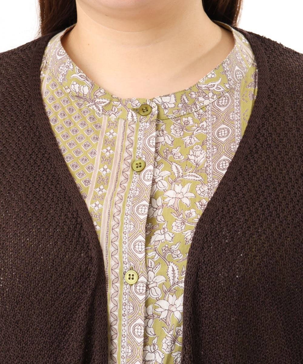 OLCFD06089 eur3(エウルキューブ) 【大きいサイズ】鹿の子8分袖カーディガン ダークグレー