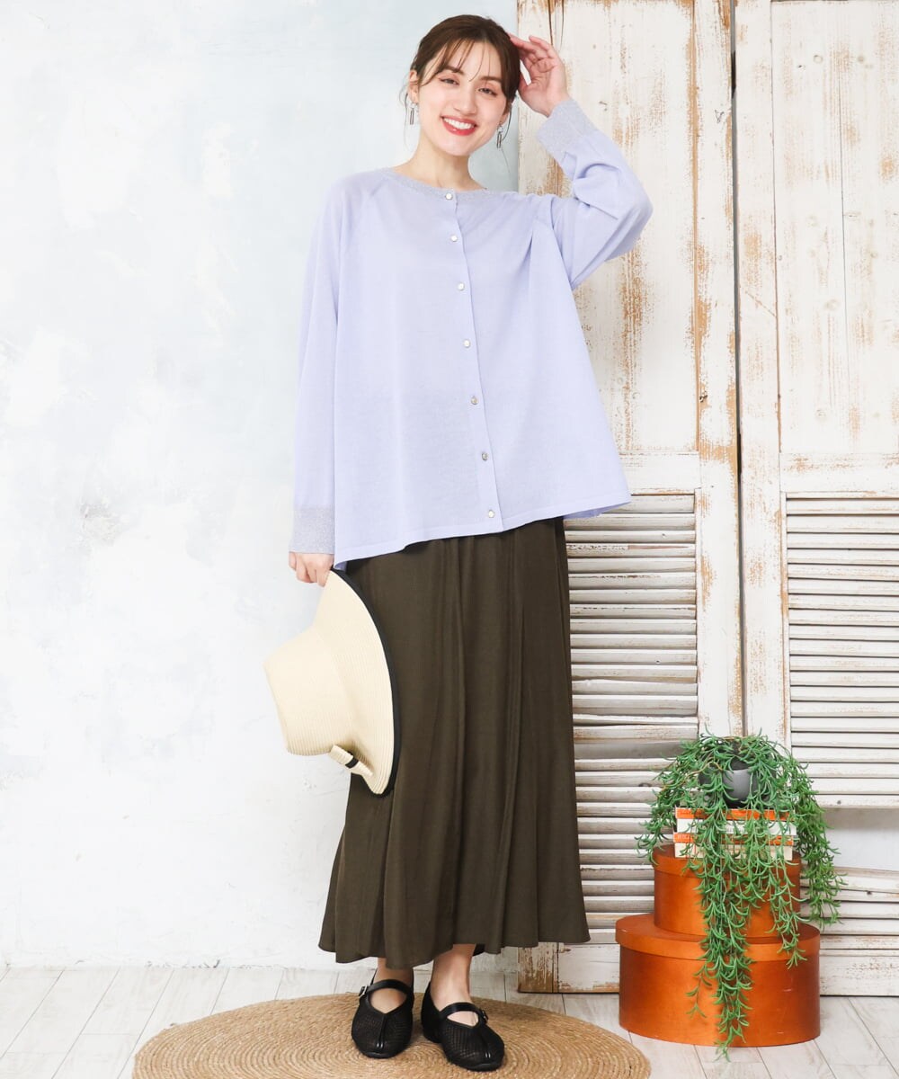OLCFD10089 eur3(エウルキューブ) 【大きいサイズ】クルーネックラメカーディガン ライトブルー