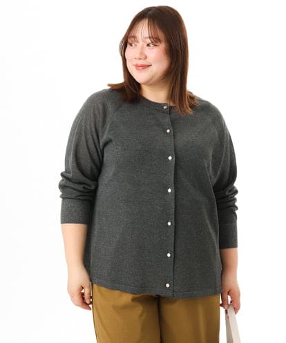OLCFD10089 eur3 【大きいサイズ】クルーネックラメカーディガン