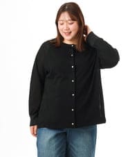 OLCFD10089 eur3(エウルキューブ) 【大きいサイズ】クルーネックラメカーディガン ブラック