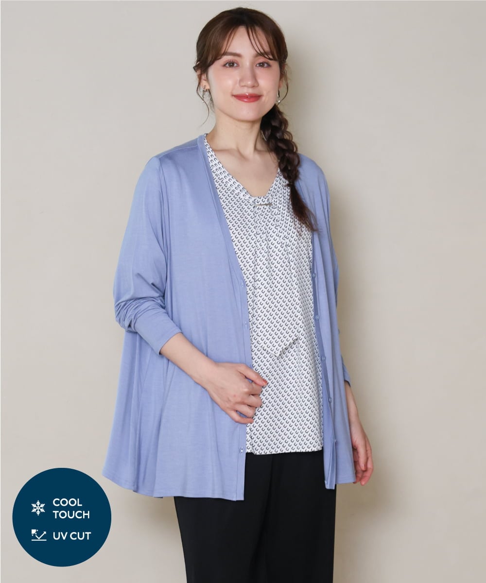 OLCGD14089 eur3(エウルキューブ) 【大きいサイズ/接触冷感/UVカット】Aライン長袖カーディガン ライトブルー