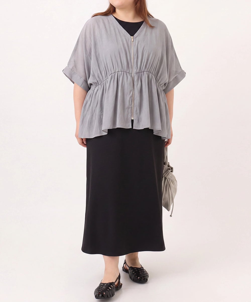 OLCJD01099 eur3(エウルキューブ) 【大きいサイズ/LAVEANGE×eur3】フロントファスナーシア―ブルゾン グレー
