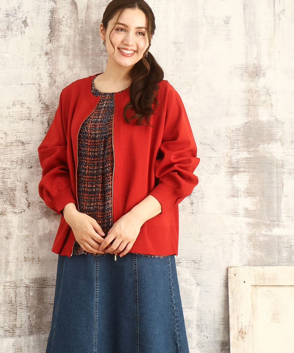 OLCKA04099 eur3(エウルキューブ) 【大きいサイズ】ジップカーディガン レッド(05)
