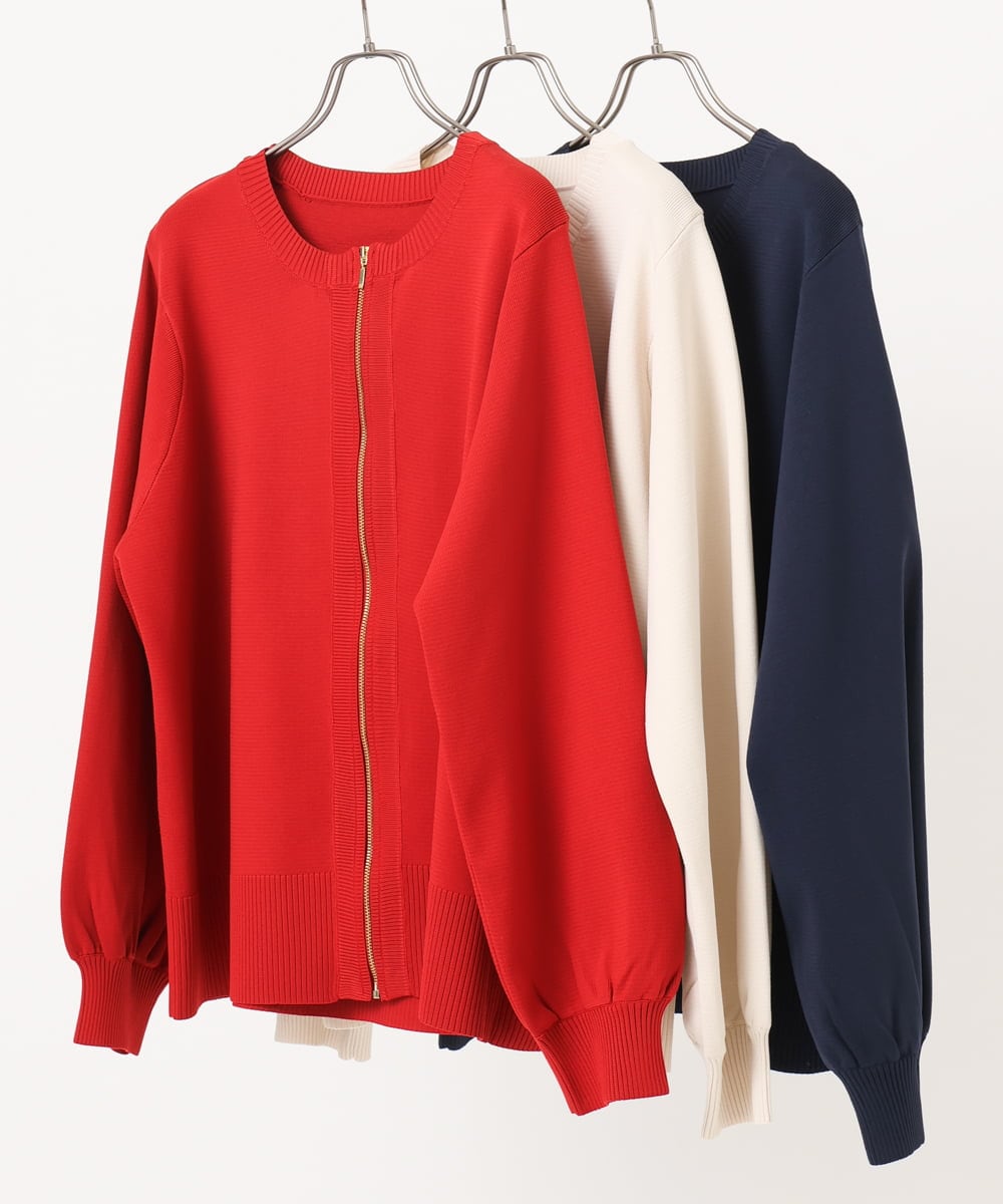 OLCKA04099 eur3(エウルキューブ) 【大きいサイズ】ジップカーディガン レッド(05)