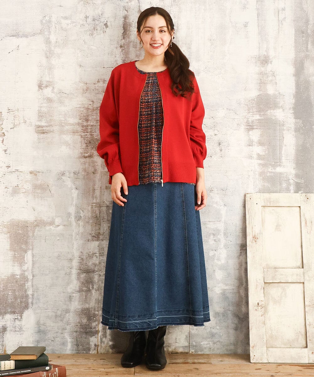 OLCKA04099 eur3(エウルキューブ) 【大きいサイズ】ジップカーディガン レッド(05)
