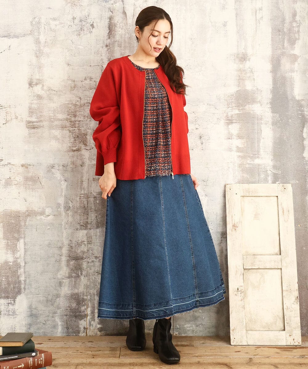 OLCKA04099 eur3(エウルキューブ) 【大きいサイズ】ジップカーディガン レッド(05)