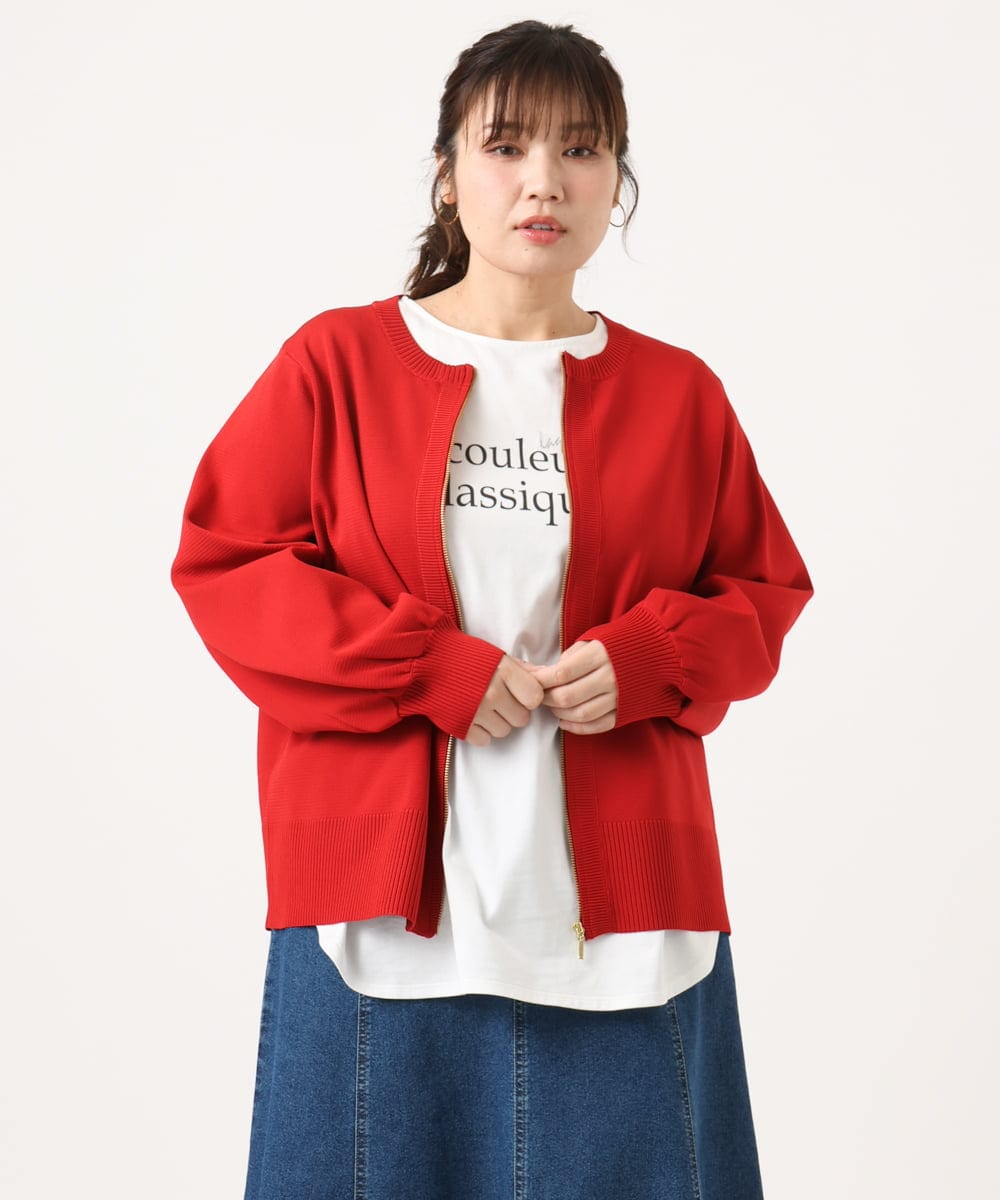 OLCKA04099 eur3(エウルキューブ) 【大きいサイズ】ジップカーディガン レッド(05)