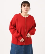 OLCKA04099 eur3(エウルキューブ) 【大きいサイズ】ジップカーディガン レッド(05)