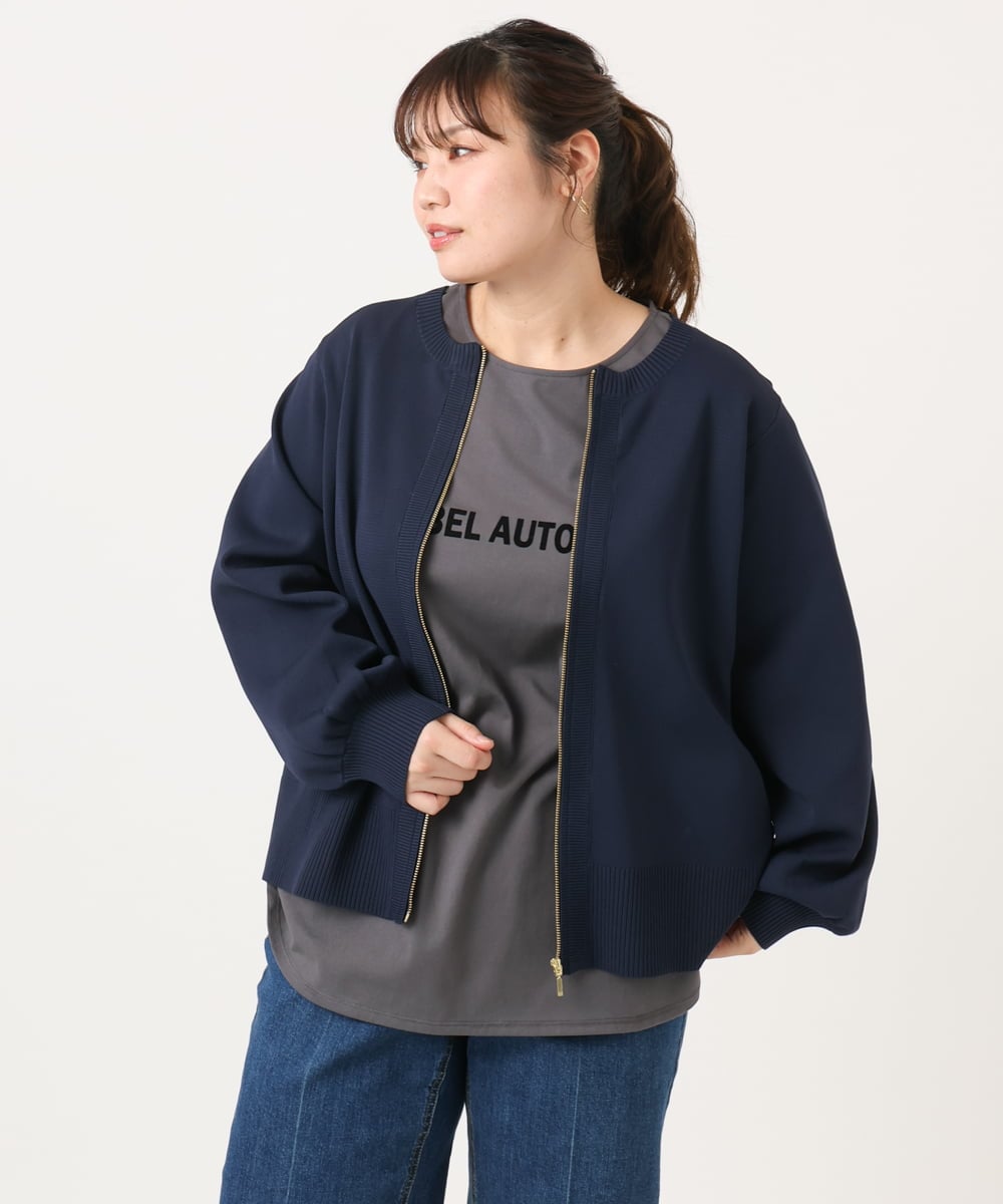 OLCKA04099 eur3(エウルキューブ) 【大きいサイズ】ジップカーディガン ネイビー(57)