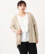 OLCKA05099 eur3(エウルキューブ) 【大きいサイズ/洗える】Vネックカーディガン グレージュ(89)