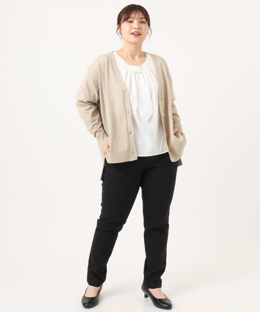 OLCKA05099 eur3(エウルキューブ) 【大きいサイズ/洗える】Vネックカーディガン グレージュ(89)