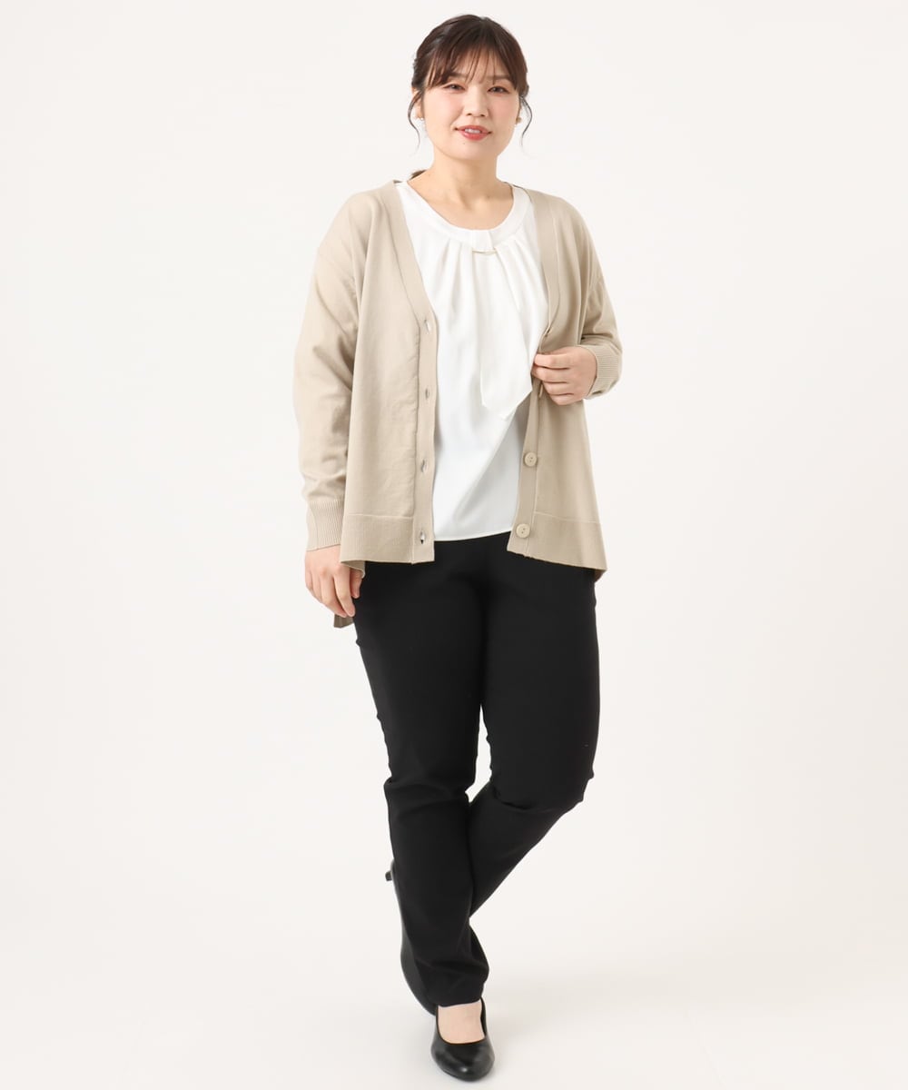 OLCKA05099 eur3(エウルキューブ) 【大きいサイズ/洗える】Vネックカーディガン グレージュ(89)