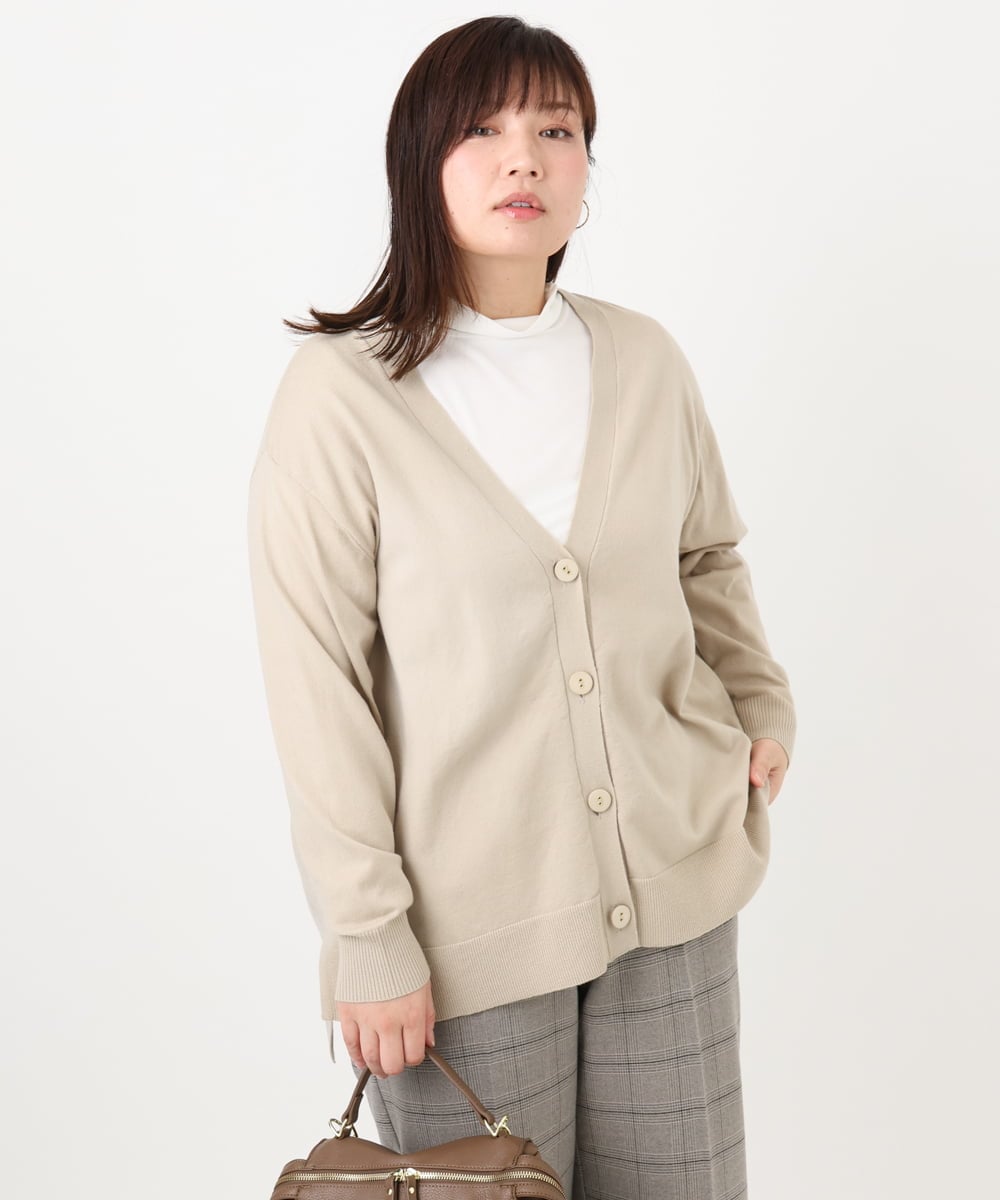 OLCKA05099 eur3(エウルキューブ) 【大きいサイズ/洗える】Vネックカーディガン グレージュ(89)