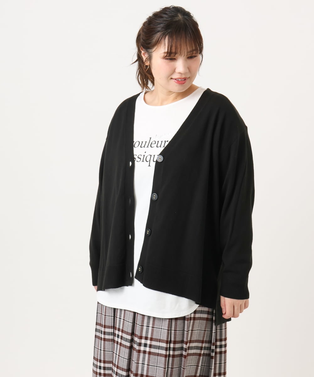 OLCKA05099 eur3(エウルキューブ) 【大きいサイズ/洗える】Vネックカーディガン ブラック(94)