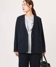 OLDLA02179 eur3(エウルキューブ) 【大きいサイズ/11号サイズあり】カットジョーゼットノーカラージャケット ネイビー(57)