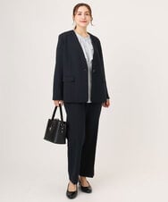 OLDLA02179 eur3(エウルキューブ) 【大きいサイズ/11号サイズあり】カットジョーゼットノーカラージャケット ネイビー(57)