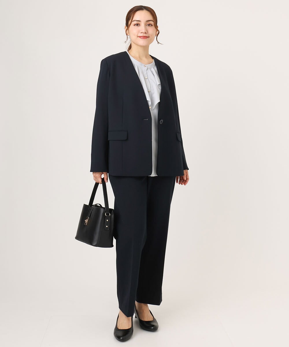 OLDLA02179 eur3(エウルキューブ) 【大きいサイズ/11号サイズあり】カットジョーゼットノーカラージャケット ネイビー(57)